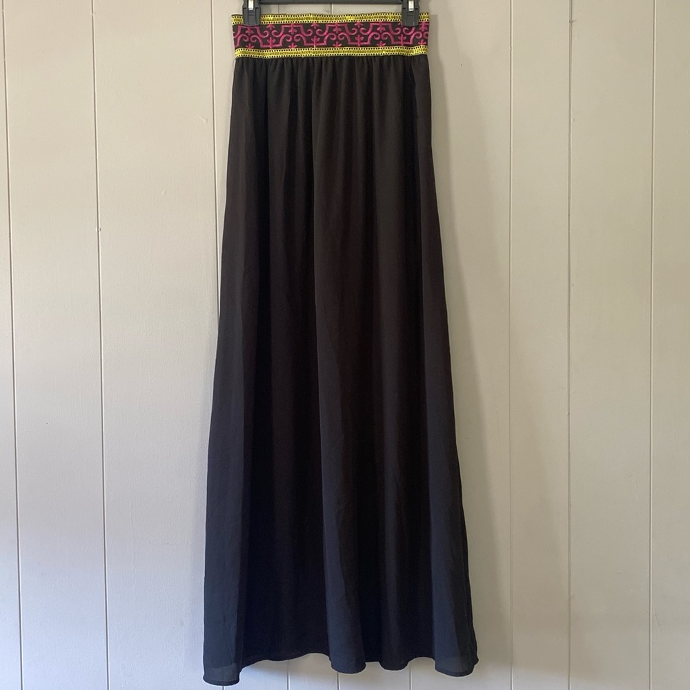 sheer black hippie embroidery maxi skirt